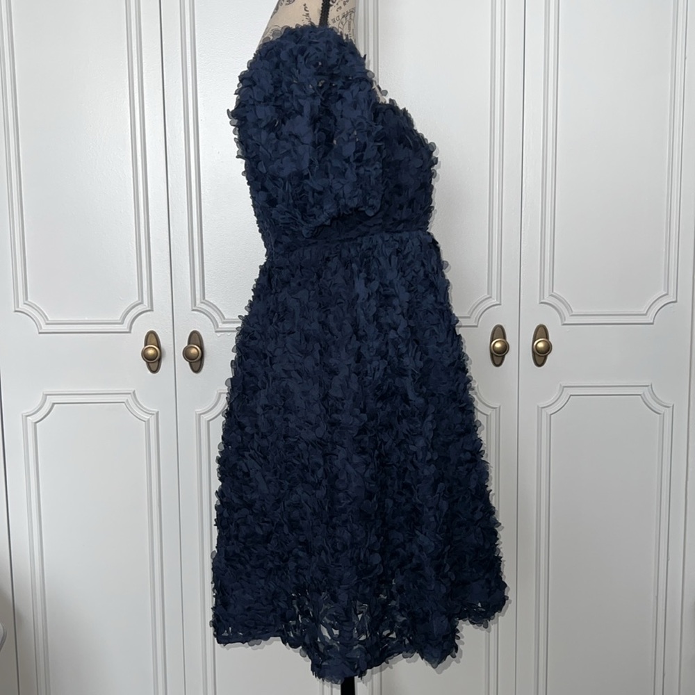 Lulus Precious Passion Navy Blue Floral Puff Sleeve Babydoll Dress, Size: Medium - Picture 7 of 7